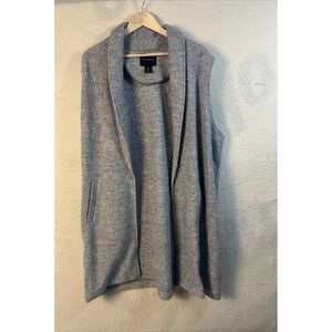 Cynthia Rowley Cardigan Sweater Women's 1x Grey Wool Sleeveless Open Front